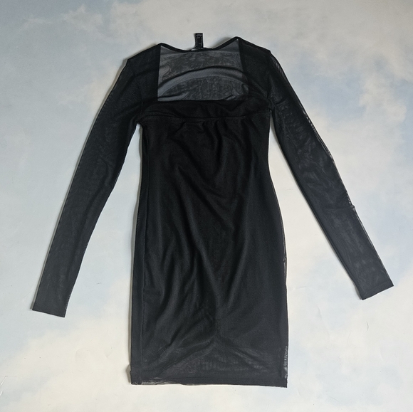 Sheer Black Long Sleeve Dress Mesh Bodycon Black Mini Dress LBD Cocktail Dress - Picture 10 of 13